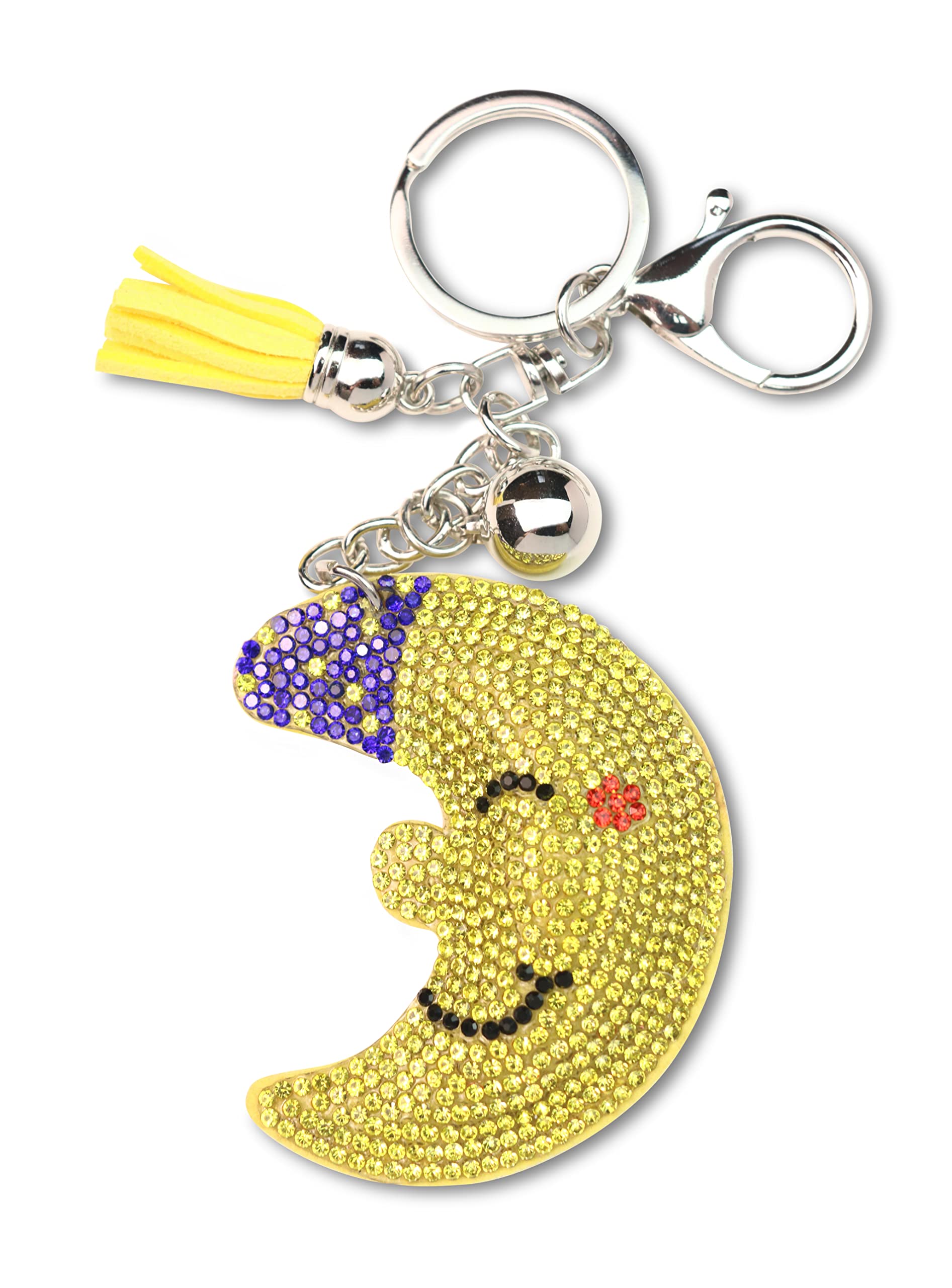 AuPra Moon Tassel KeyRing Gift Women Men Bling Crystal Bag Clip KeyChain Girl Boy Surprise Rhinestone Addition Keys Present