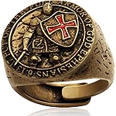 Yumikoo Bronzed Mens Rings Copper Christian Rings for Men Red Cross Knights Templar Put On The Whole Armor of God Ephesians Adjustable Unplated
