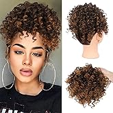 DOROJJ Curly Drawstring Ponytail Extension for Black Women Curly Ponytail Extension Drawstring Ponytail Curly Hair for Women Drawstring Ponytail Extension(Ombre Caramel Brown)