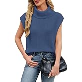 SunnyMelody Womens Oversized Cute Sweater Vest Winter Fall 2025 Turtleneck Cap Sleeve Loose Fit Knit Pullover Sweaters Top
