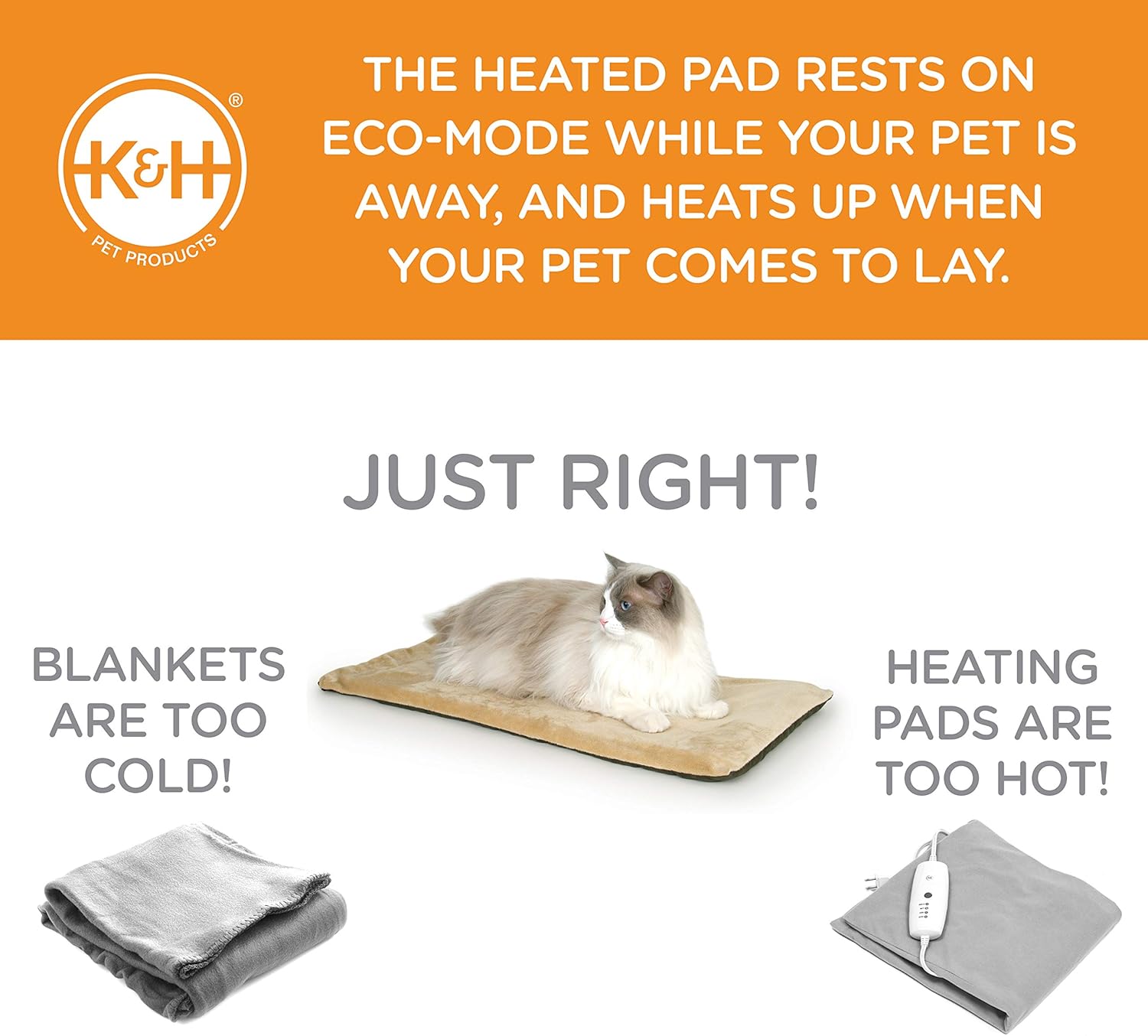 K&H Pet Products Thermo-Kitty Mat Heated Pet Bed Mocha 12.5 X 25 Inches : Pet Beds : Pet Supplies