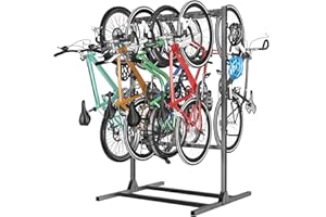 TORACK Freestanding Bike Storage Stand for Garage, Heavy Duty 7 Bikes and 7 Helmets Vertical Bike Storage Stand Floor Bike Storage Rack
