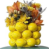 PeachiiPitt Lemon Vase -Cheery Yellow Ceramic French/Mediterranean Style Unique Vase with 3D Lemon Design- Lemon Kitchen Decor - Lemon Themed Housewarming Gift for her