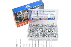 ALYTREE 500pcs 14 Sizes Aluminum Blind Rivets, Pop Rivets Assortment Kit, Aluminum Grip and Carbon Steel Mandrel, Common Assorted Blind Rivets with Reinforced Divider & Labeled Case (Silver)