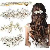 4 Pcs Rhinestone Hair Clips for Women Hair Barrettes Gold Hair Accessories Bridal for Wedding Party Everyday