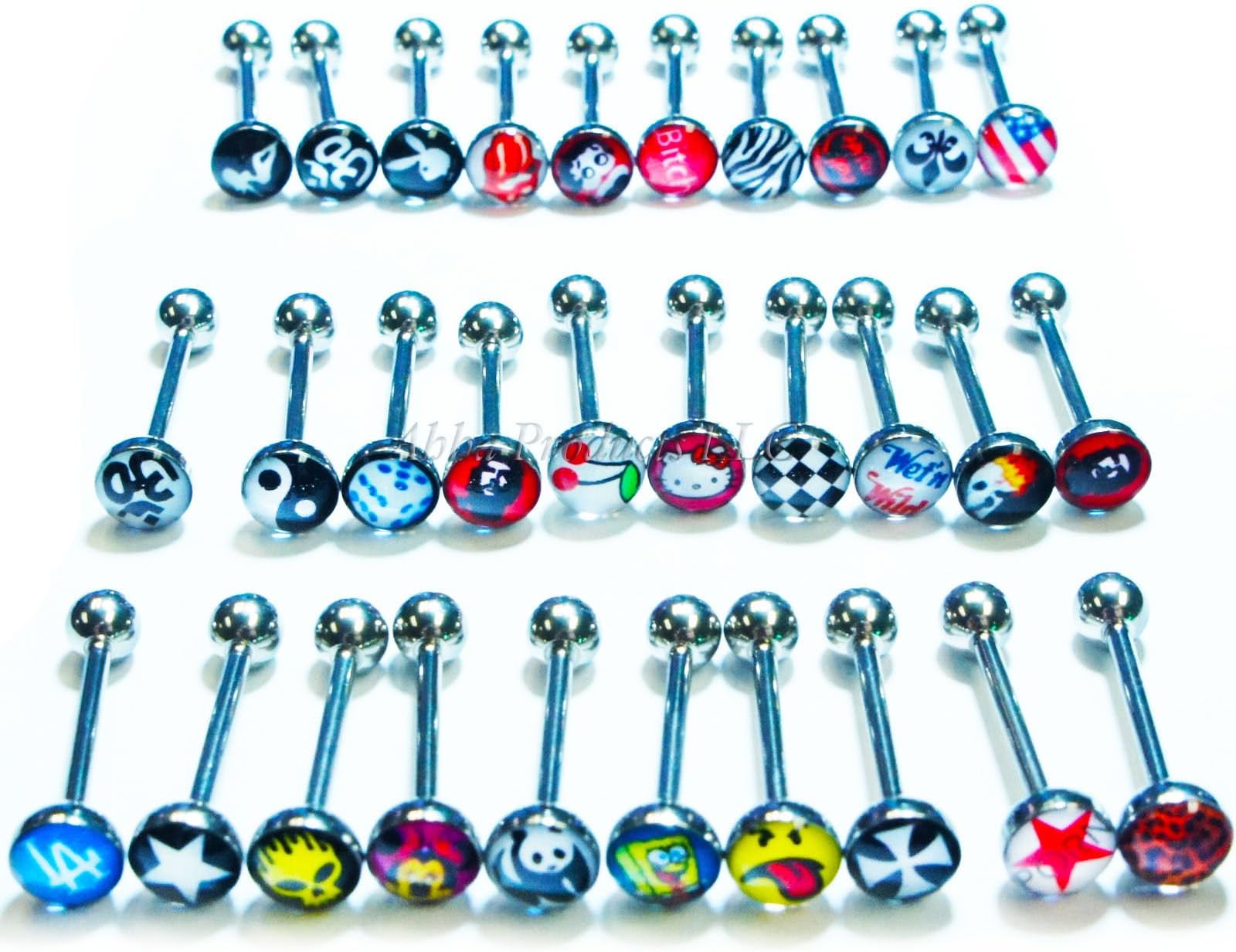 30 Lot Stainless Steel Mixed Tongue Ring Body Piercing Bar Barbell Jewelry ball