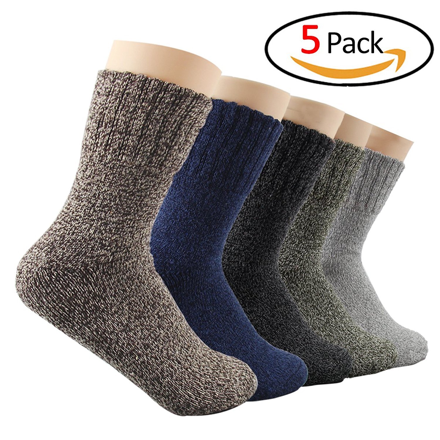 5 Pairs Men Wool Socks Midweight Comfort Crew Socks Value Pack