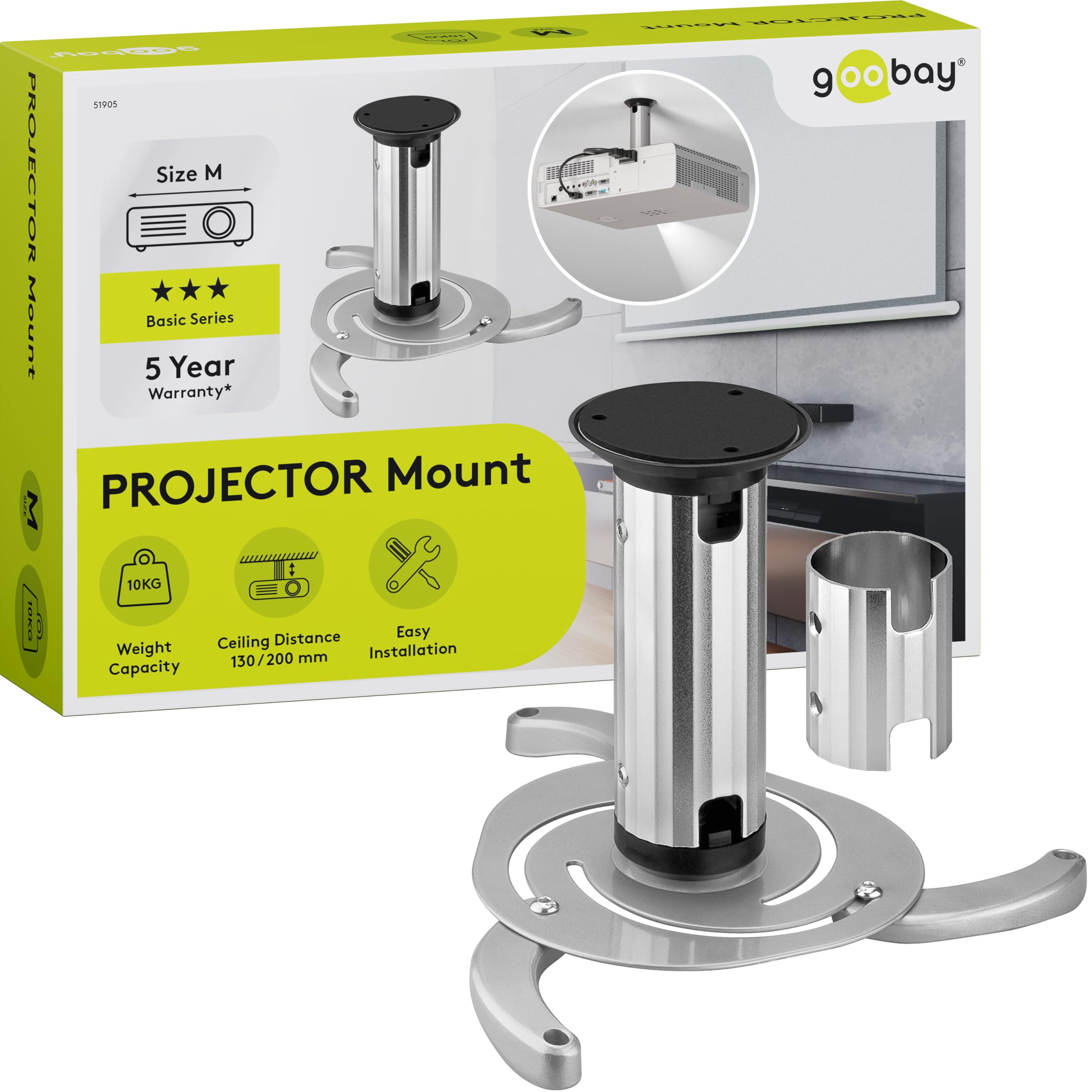 Goobay BeamerFlex Dually Adjustable Ceiling Mount Bracket for Projector - Silver