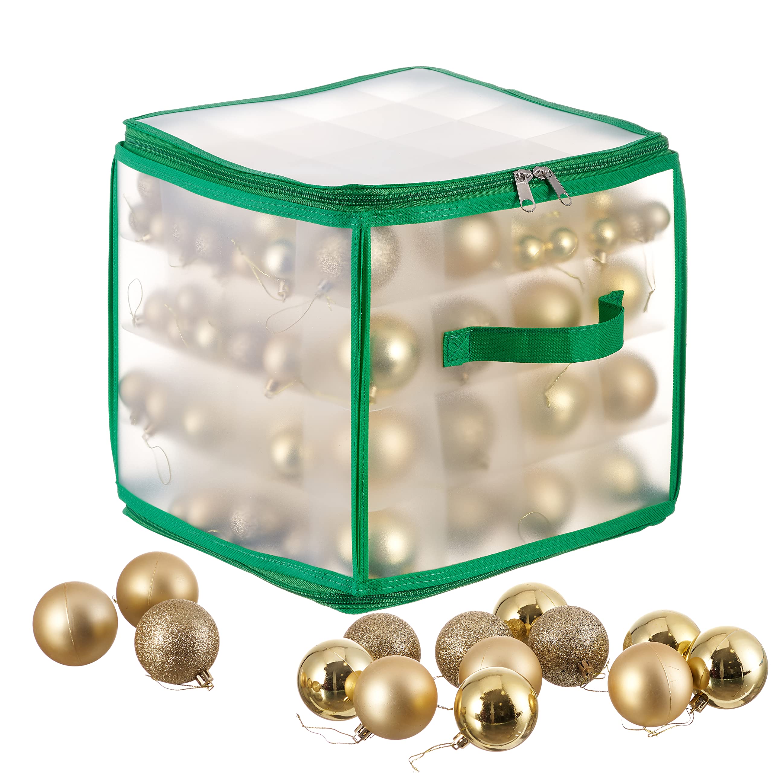 THE TWIDDLERS - Christmas Bauble Storage Bag – Hold up to 64 Xmas Tree Decorations with Movable Inserts to Fit Any Bauble Sizes - Ornaments Decorations Space Saving Bag - Green Colour 30cm x 29cm