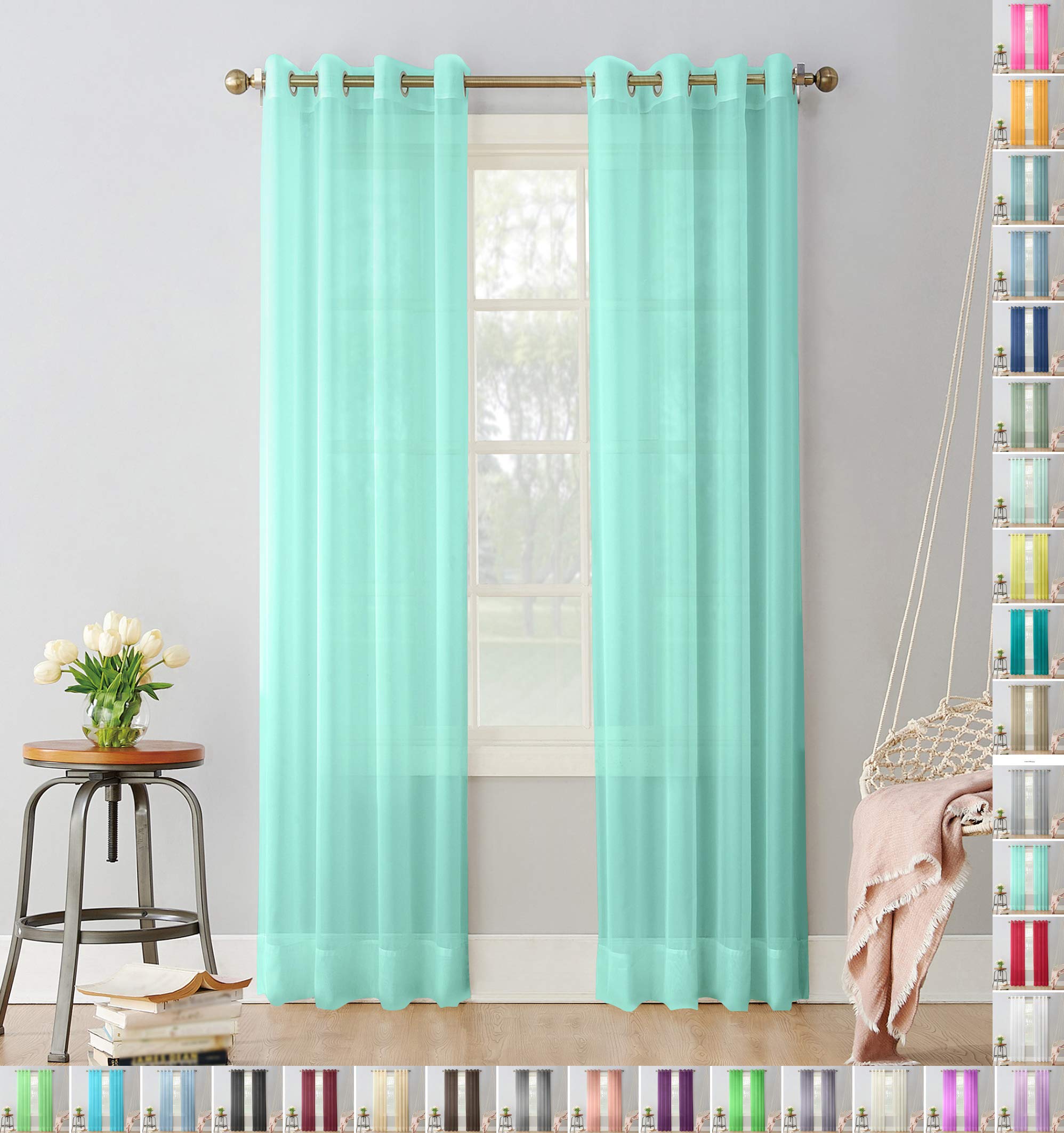 Megachest pair of sheer voile RING top (aqua green, 56" wideX72 drop(W142cmXH183cm))