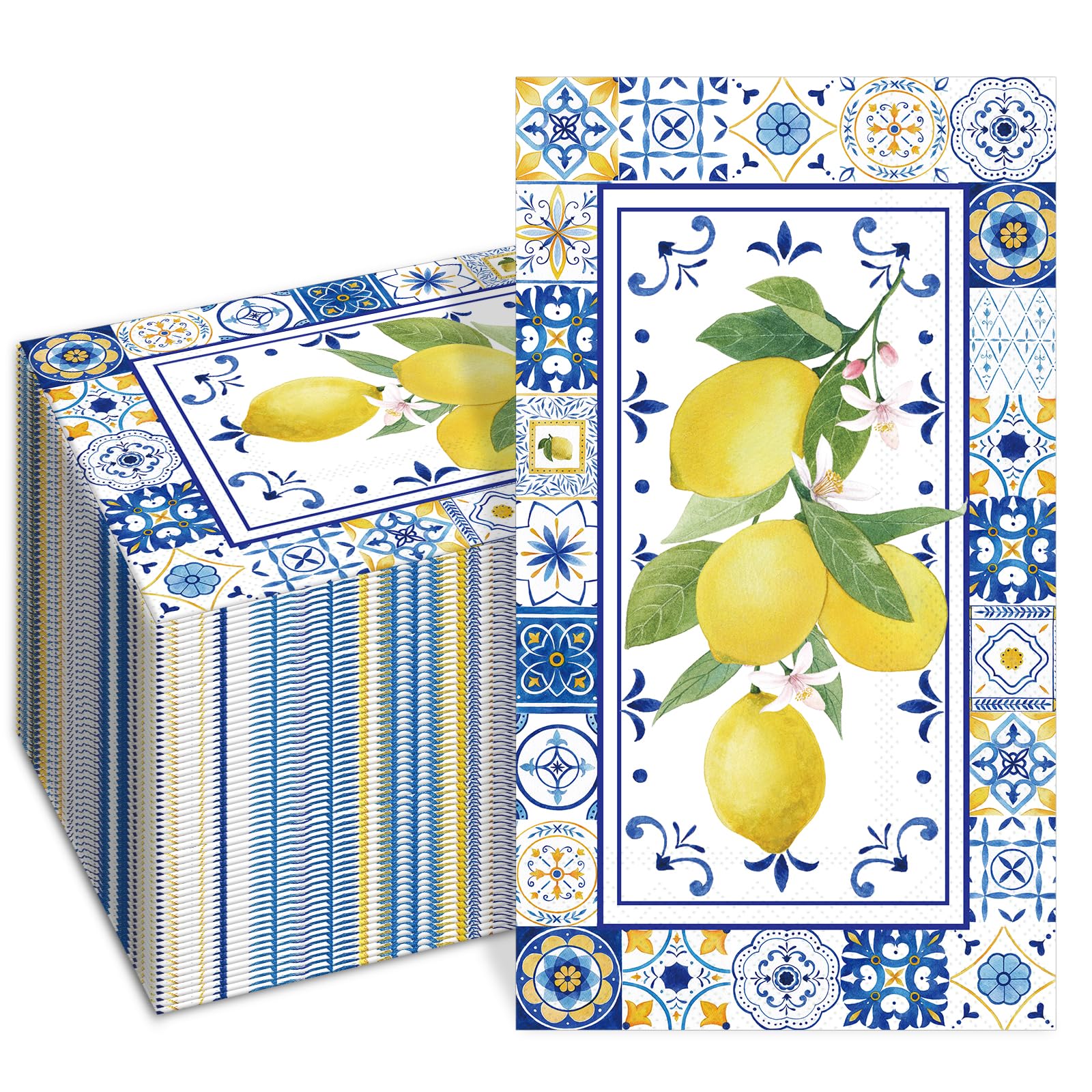 Photo 1 of 100 PCS Lemons Paper Napkins, Chinoiserie Lemon 3-Ply Decorative Paper Hand Towels Summer Yellow Lemon Napkins Home Party Guest Napkin Wedding Shower Party Decor Napkins