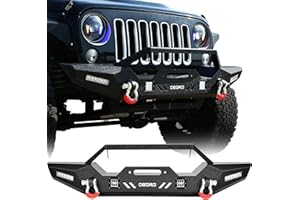 OEDRO Front Bumper, Compatible for 2007-2018 Jeep Wrangler JK & Unlimited, Rock Crawler Bumper with Winch Plate Mounting & 4 x LED Lights & 2 x D-Rings Off Road