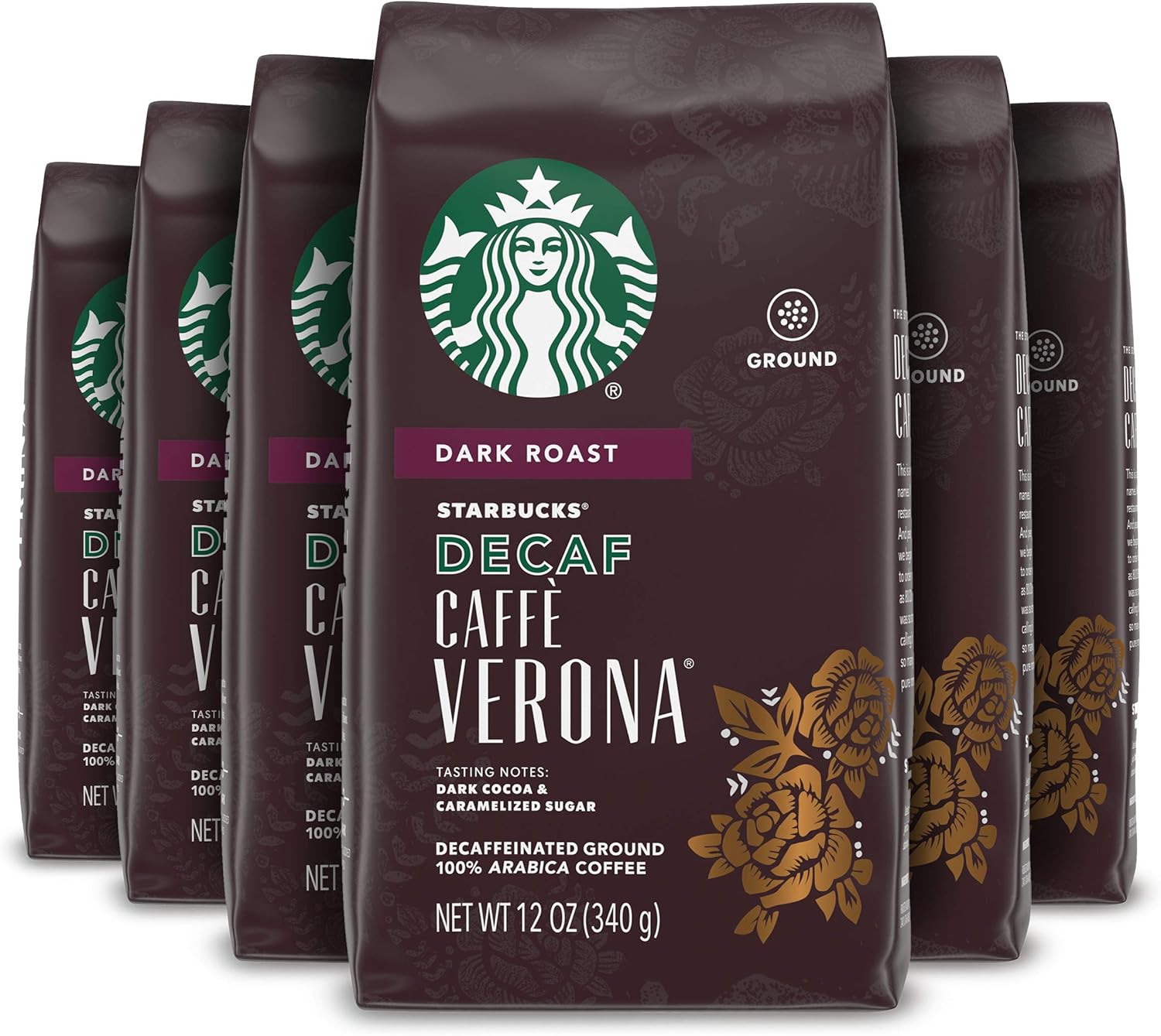 Starbucks Decaf CaffÃ¨ Verona Dark Roast Ground Coffee, 12 Ounce (Pack
