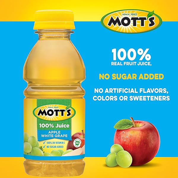 MOTT’S 100% APPLE WHITE GRAPE JUICE, 8 FL OZ BOTTLES, 6 PACK