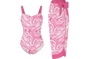 uideazone Girls One Piece Swimsuit with Cover Up Wrap Skirt Set Cool Printed Two Piece Bathing Suit 6-12T