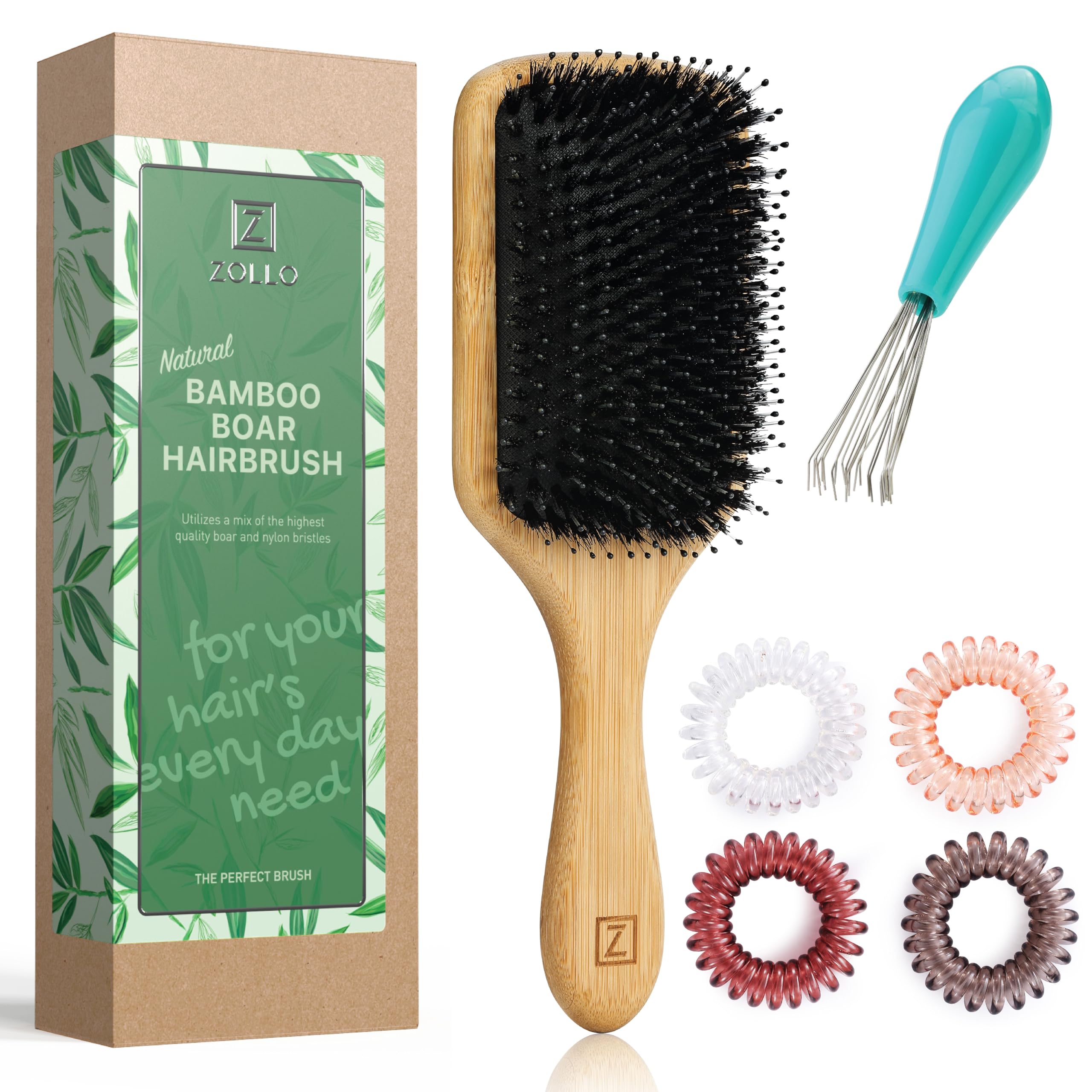 Natural Boar Bristle Hair Brush for Women, Men, Kids; Dry and Wet Detangling Hair Brush Gently Enhances Shine, Smooths Frizz and Prevents Breakage in Fine and Straight, Thick and Curly Hair (paddle)