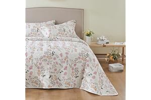 Kingrest 100% Cotton Quilt Set Twin Size - 3 Piece Lightweight All Seasons Bedspread Set, Ultra Soft Reversible Coverlet with