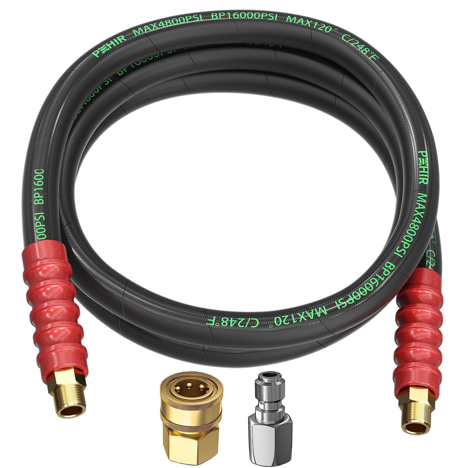 Photo 1 of POHIR Pressure Washer Whip Hose 8FT, Reel Connector 248°F Hot/Cold Water Jumper Hose 3/8" with Quick Connect Adapter, Industry Grade Steel Wire Braided & Synthetic Rubber Jacket 4800 PSI