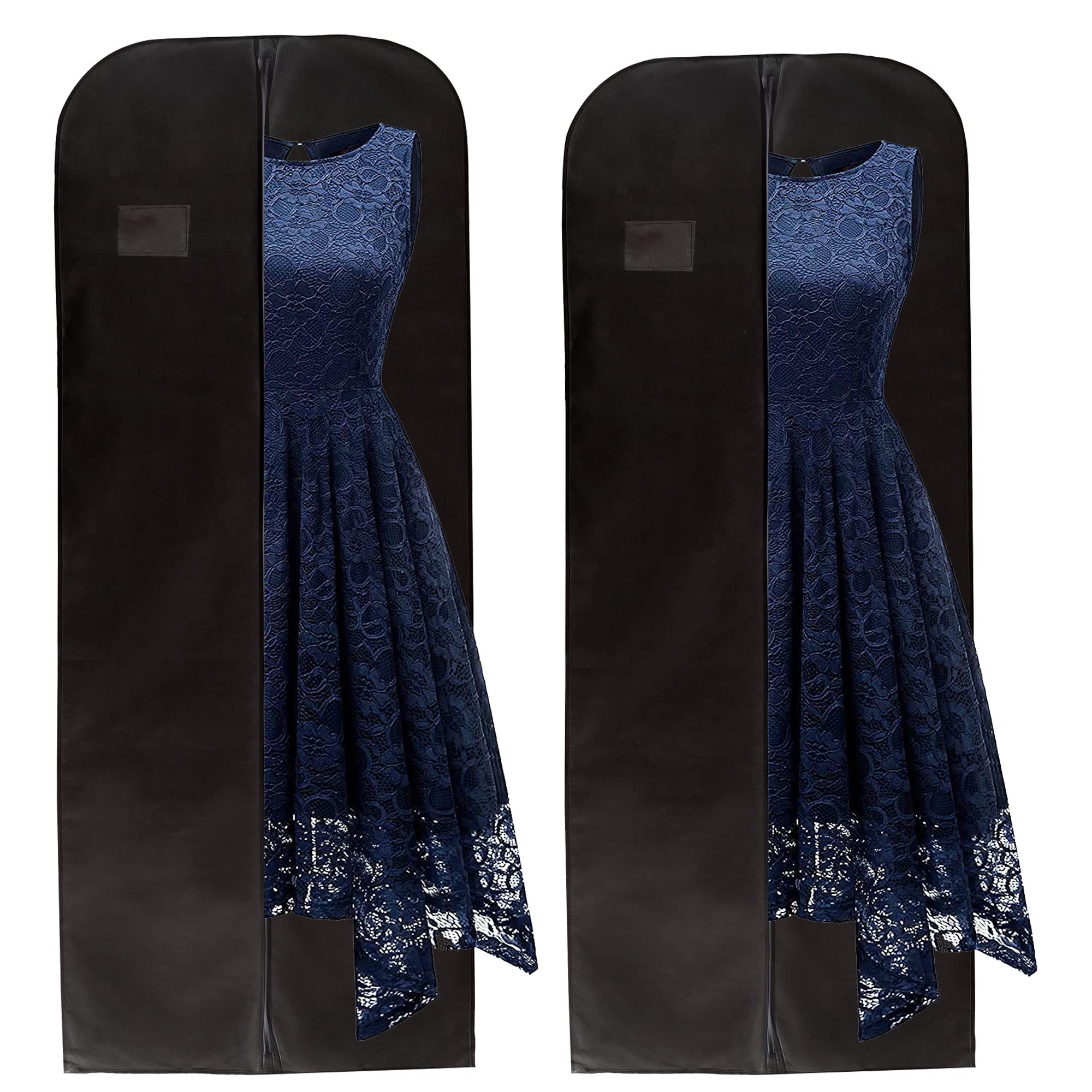Wedcova UK Wedding Dress Bag | Hanging Garment Bags | Full Length Travel Protector | Long Clothes Storage Cover with Zipper for Women | 24" x 60"(60 x 152cm) | Pack of 2 | Black