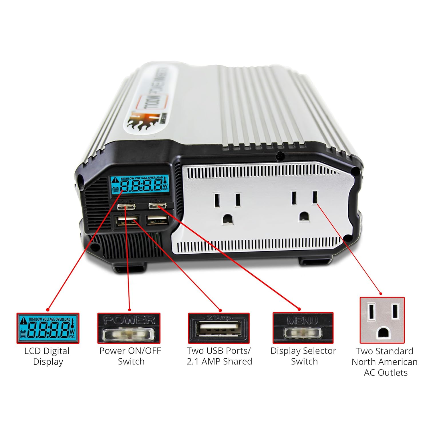 Amazon.com: K KRIËGER HammerDown 1500 Watt 12V Power Inverter - Dual 110V AC outlets, Automotive back up power supply for refrigerators, microwaves, ...