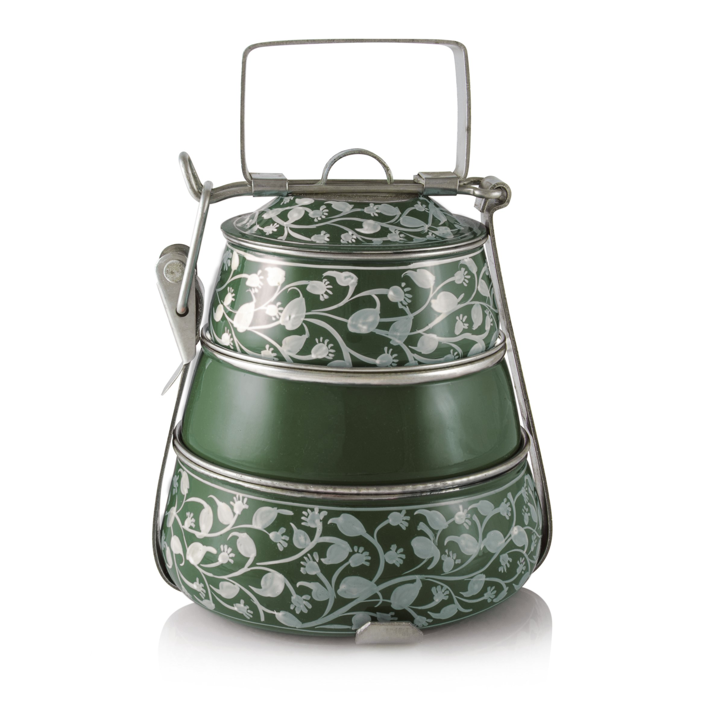 3 Tier Pyramid Green Handpainted Tiffin