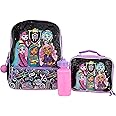 AI ACCESSORY INNOVATIONS Monster High 4 Piece Backpack Set, Clawdeen Wolf, Cleo DeNile, Dracularua, Frankie Stein, & Lagoona Blue Bookbag, Flip Sequins 16” School Bag, Black & Pink