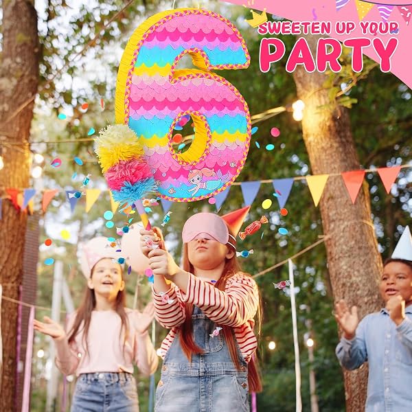 NUMBER 5 PINATA FOR BIRTHDAY PARTY DECORATIONS, UNICORN MERMAID THEME PINK PIÑATA GAMES TOY (5TH)