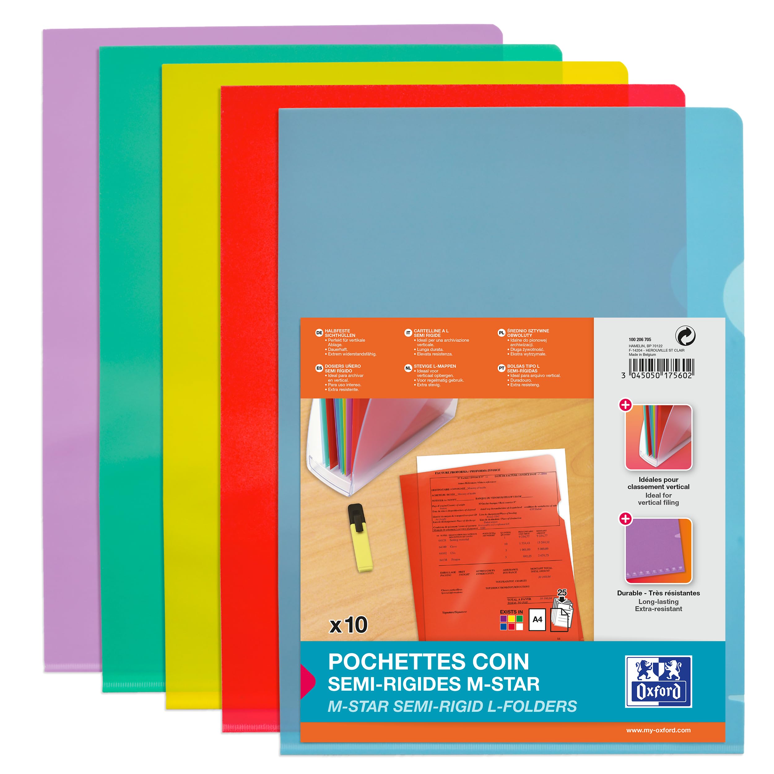 Elba M Star 100206705 Corner-Opening Pockets A4 Smooth PVC Pack of 10 Assorted Colours