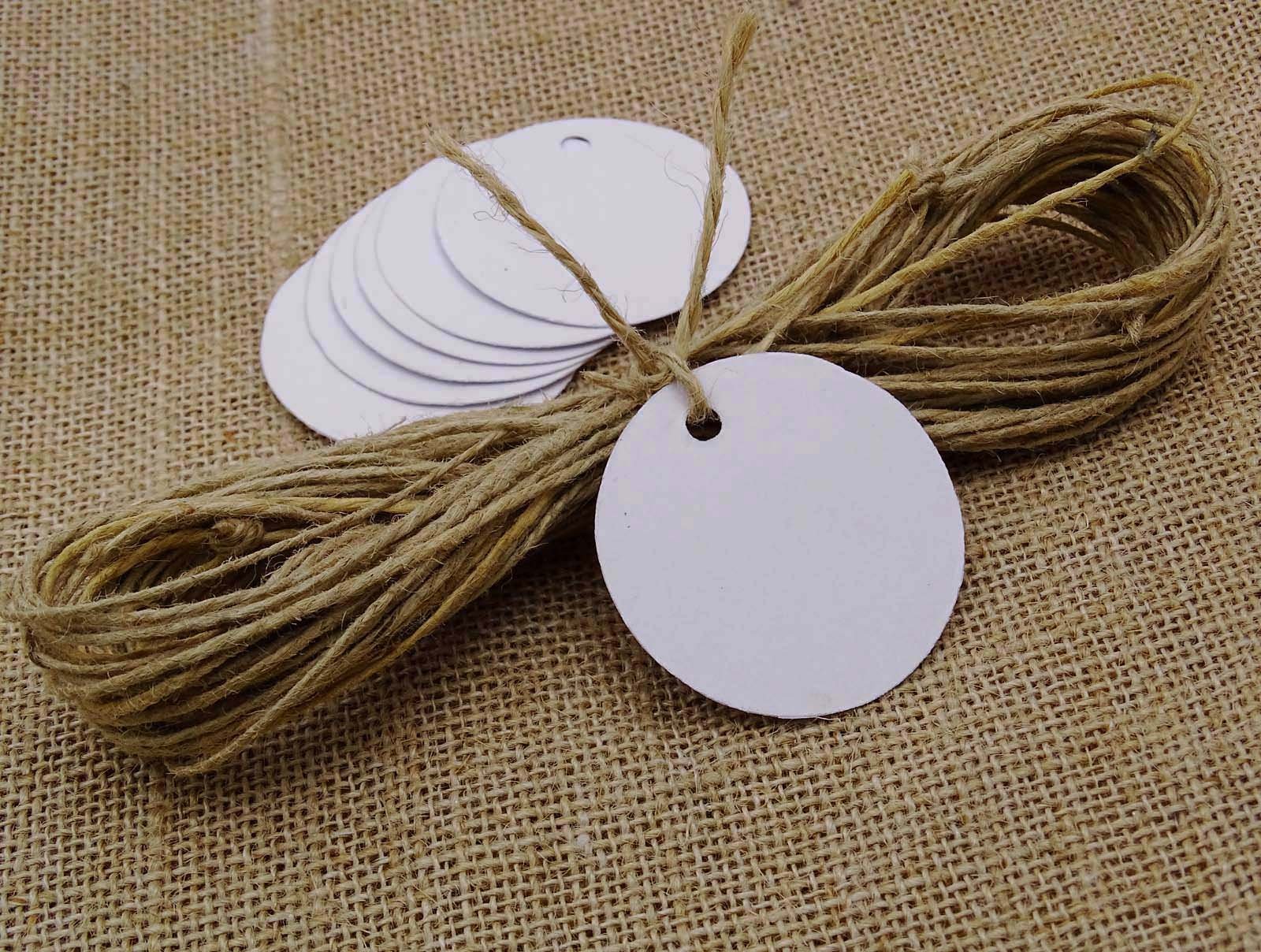 100 Pcs Round Blank Cardstock Hang Tag Wedding Party Favor Gift Tags with Free Natural Jute Twine - Colors Available