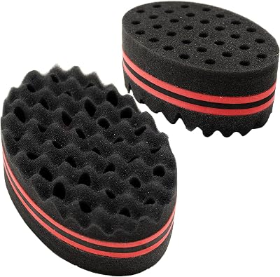 LAMXD 2 Pcs Hair Sponge Brush Big Small Holes Afro Coils Dreads Wave