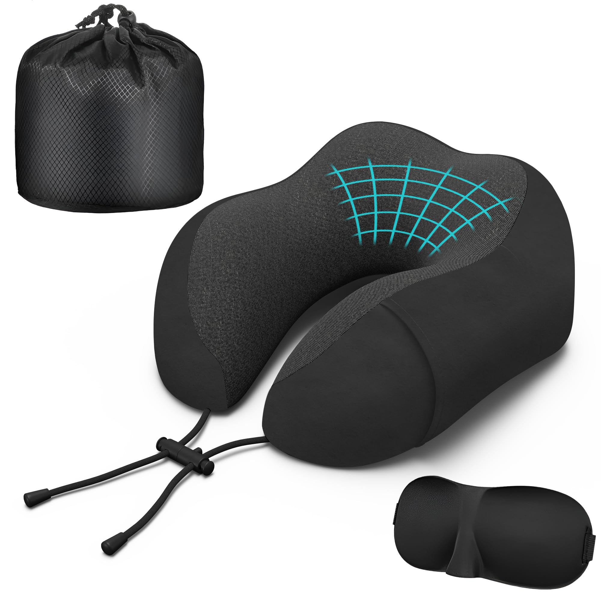 Photo 1 of Phent zari Neck Travel Pillow, Upgraded Memory Foam Pillow for Airplane, Machine Washable, Adjustable Flight Pillow, Suitable for Sleeping Airplane, Car, Office and Home (Black)