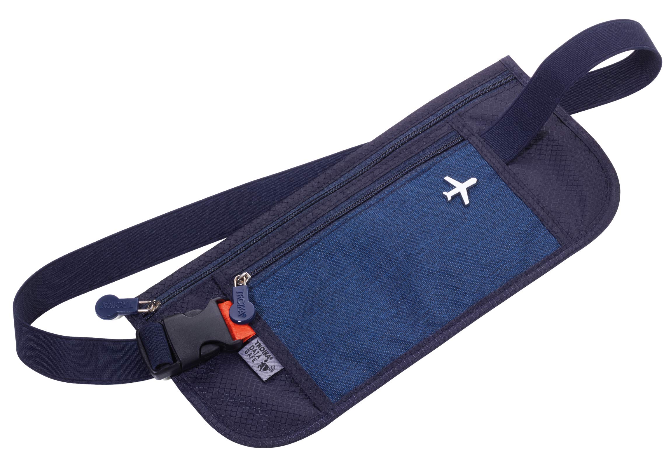 TROIKA Safety Belt - BLB20/DB - Belt Bag - 2 Zipped Compartments - Flat Money Belt - RFID Reading Protection - Tickets, Passport, ID Cards, Driving Licence, Boarding Cards Original