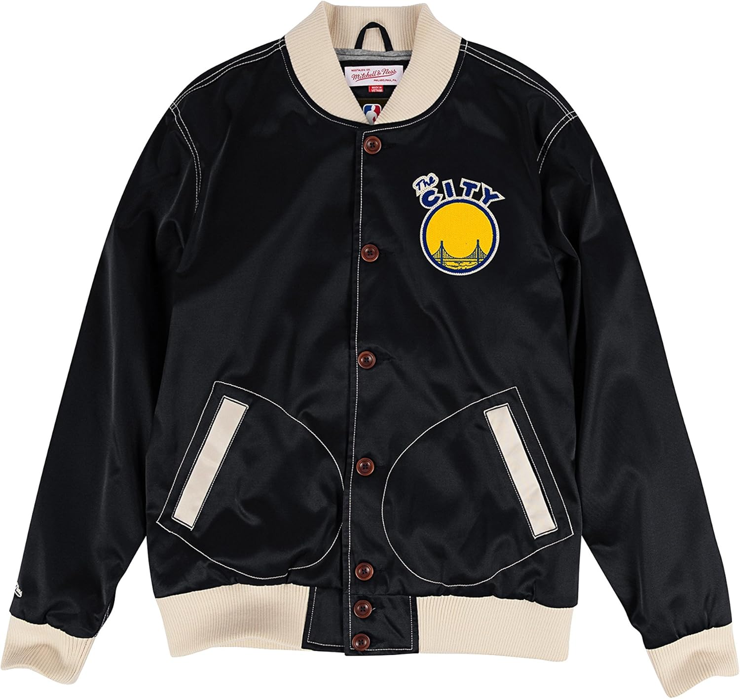 golden state warriors mitchell & ness nba men's tough season satin jacket