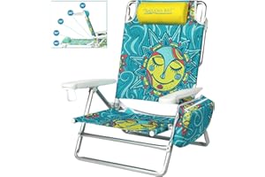 Old Bahama Bay Reclining Beach Chair Backpack 5-Position Lay Flat Lounge Chair for Adults Heavy Duty Support 400 LBS Portable Folding Lightweight with Cooler Bag Camping Chair for Sand Outdoor Sun
