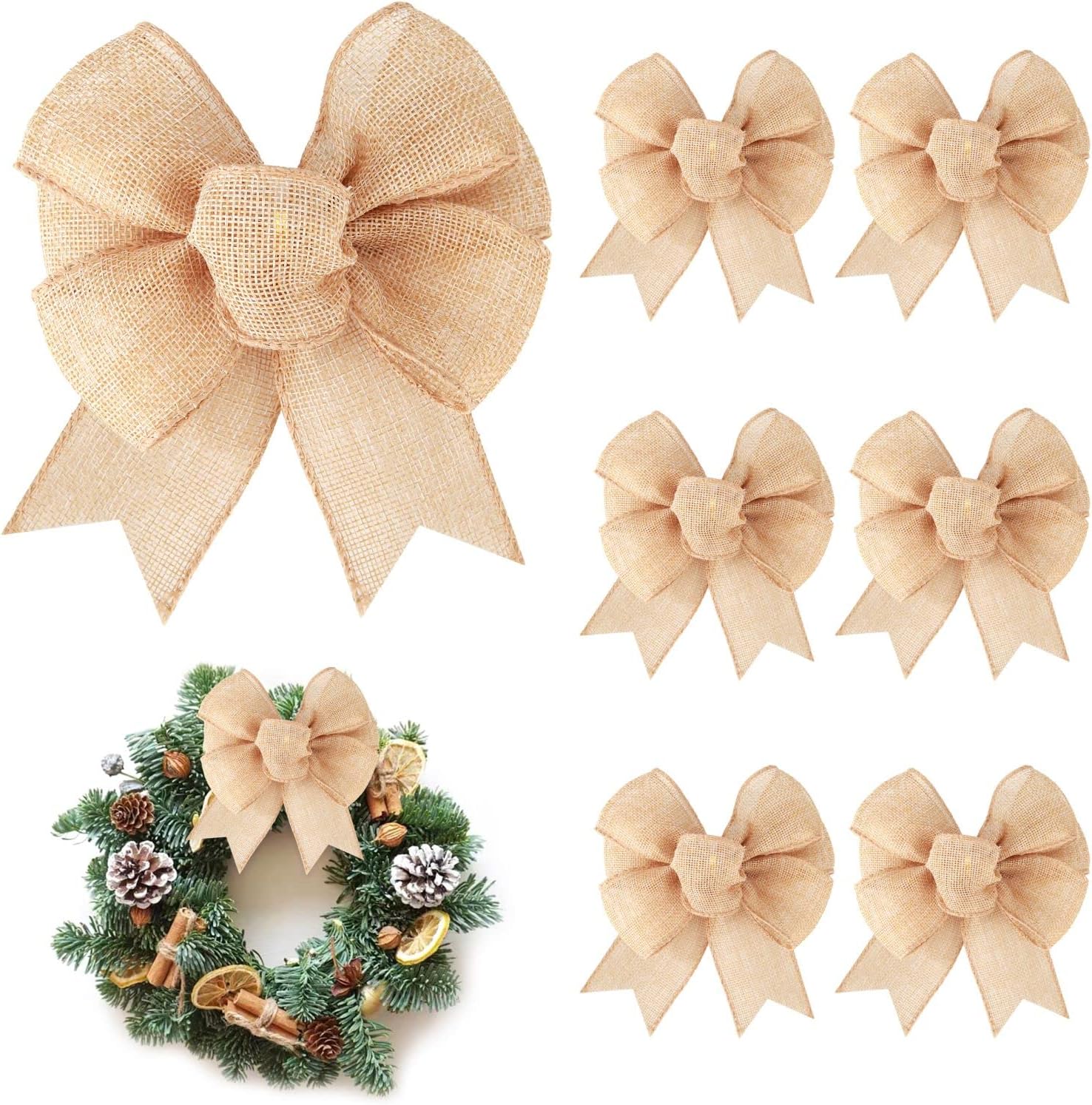 Bows & Ribbons - Meseey 8 Pcs Burlap Bows for Wreaths Large 6 Inches Linen Bow for Christmas Decorations Bunting Indoor Outdoor Decor and Party (Linen)