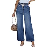 LookbookStore Womens Jeans Wide Leg High Waisted Trendy Elastic Wasit Drawstring Stretch Denim Pants Baggy Trouser Jeans