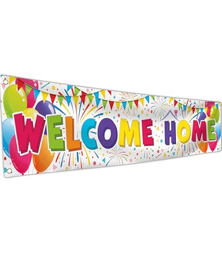 Banner De Bienvenida Preencordado Para El Hogar, No Bricolaje, Pancarta De Bienvenida Con Purpurina Dorada, Preencordada En Hebra De 6 Pies