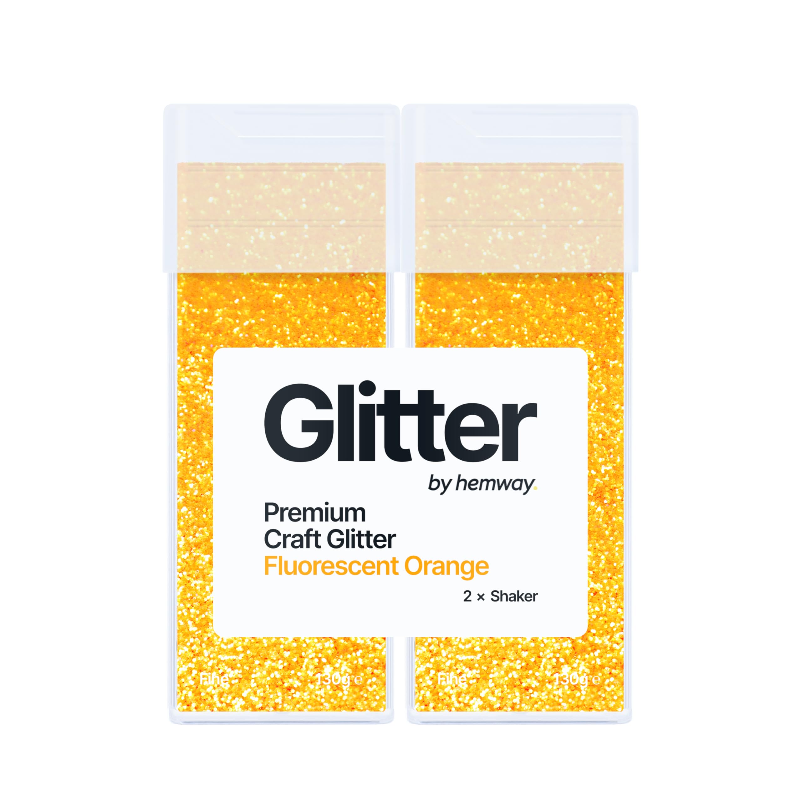 Hemway Glitter Shaker Fluorescent Orange 130g x2 Pack Fine, Craft Glitter Shakers for Resin & Epoxy Crafts, Christmas Art Supplies, Nail, Body, Face, Eye, Festival, Crafting, Slime, Sparkle