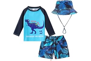 Tunoluker Toddlers Baby Boys' 3-Piece Rashguard Sets Swimsuits Bathing Suit with Hat Surfing Swimwear Sunsuit UPF 50+