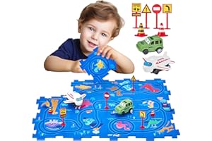 hahaland Puzzle Racer Kids Car Track Set - 5x5 Inches Larger Size of Each Piece Toys for Ages 3-4 for Kids 3 Year Old Boy Toys for 3-5 Birthday for Grandkids