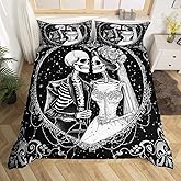 Manfei Floral Skull Duvet Cover Set Human Skeleton Couple Print Bedding Set 3pcs for Lover and Adults Gothic Comforter Cover Microfiber Bedspread Cover with 2 Pillow Cases(No Comforter) King Size