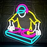 DJ Player Neon Sign for Wall Decor Dimmable Record Player Neon Light for Man Cave LED Music Sign for Music Room Studio Stage Dancing Hall Bar Bedroom Party Birthday gift Art 12.8 * 11.8In (WZCP222)