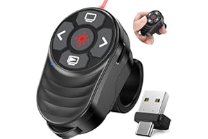 KICKDOT 2 in 1 USB Type C Wireless Presentation Clicker Rechargeable, Finger Ring Powerpoint Clicker with Red Laser Pointer, Presenter Remote PPT Clicker for Powerpoint Presentations for Mac Computer Laptop