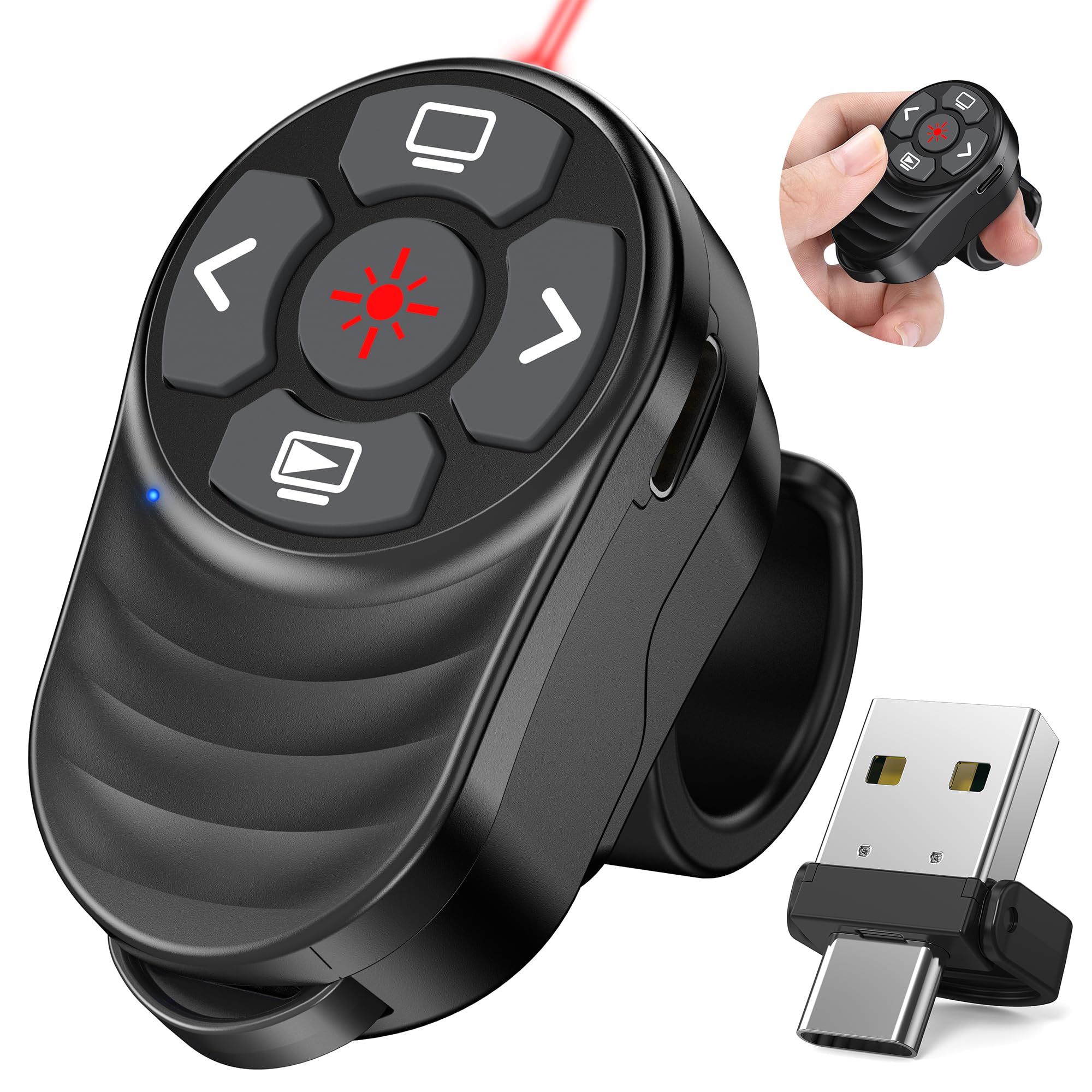 Photo 1 of Wireless Presentation Clicker Rechargeable, Finger Ring Powerpoint Clicker with Red Laser Pointer, Presenter Remote PPT Clicker for Powerpoint Presentations for Mac Computer Laptop