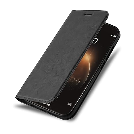 Cadorabo Hülle für Huawei G7 Plus / G8 / GX8 - Hülle in Nacht SCHWARZ – Handyhülle mit Magnetverschluss, Standfunktion und Ka
