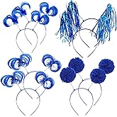 8Pcs Blue Pom Pom Headbands, Tinsel Wrapped Ponytail Headband for Women, Fluffy Ball Hair Loop Cosplay Hair Accessories, Party Headbands for Halloween Christmas Birthday Festival Party Decorations