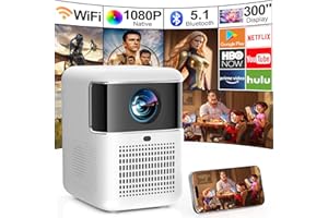 [Electric Focus] WiFi Bluetooth Projector, Bolumin Full HD Native 1080P Projector, Portable Outdoor Movie Projector, 300" Display Home Video Projector, Compatible with iOS/Android/TV Stick/HDMI/USB