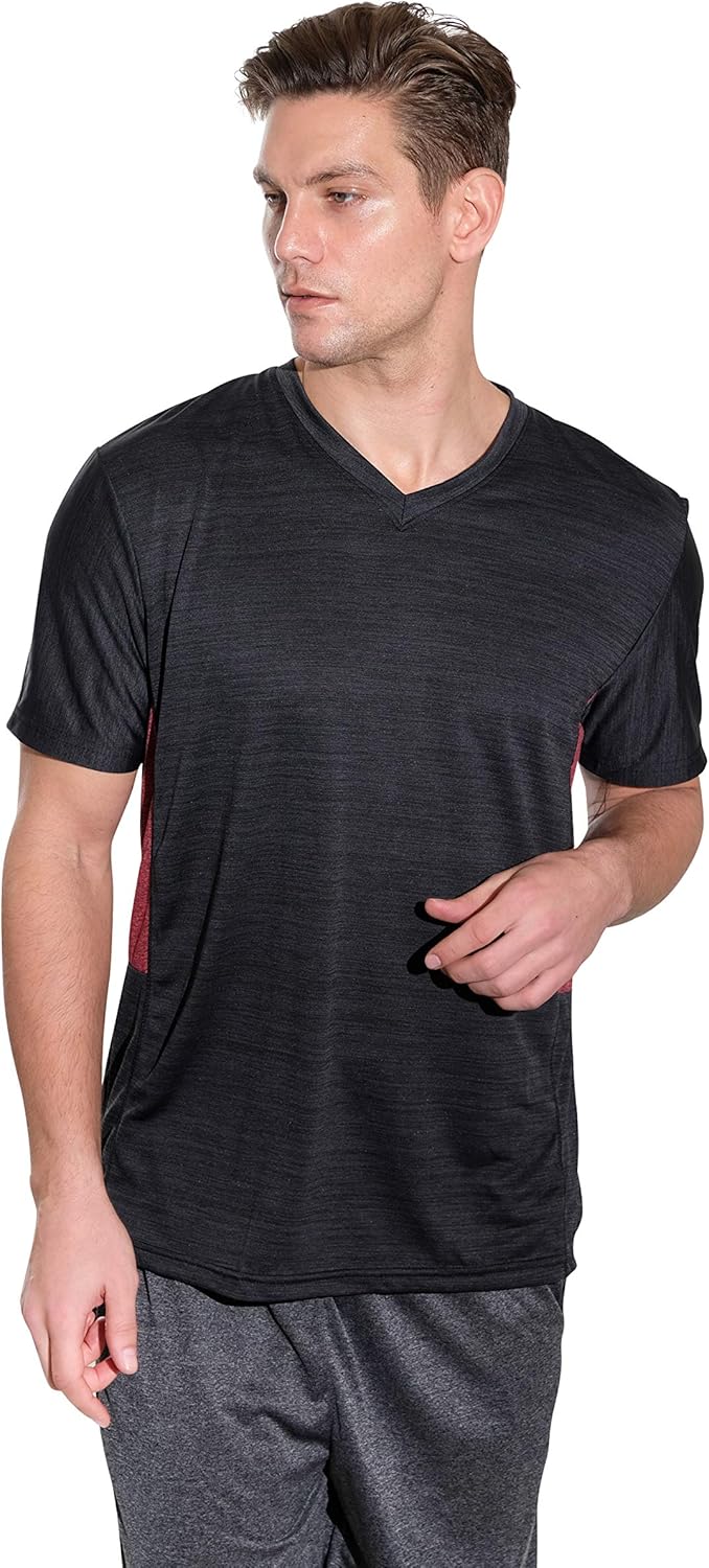 5 Pack: Men’s V-Neck Dry-Fit Moisture Wicking Active Athletic Tech Performance T-Shirt: Clothing