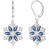 MILACOLATO 925 Sterling Silver Snowflake Earrings for Women Sparkle Cubic Zirconia Winter Frozen Flower Drop & Dangle Earrings Leverback Dangle Snowflake Earrings Holiday Xmas Christmas Jewelry Gifts