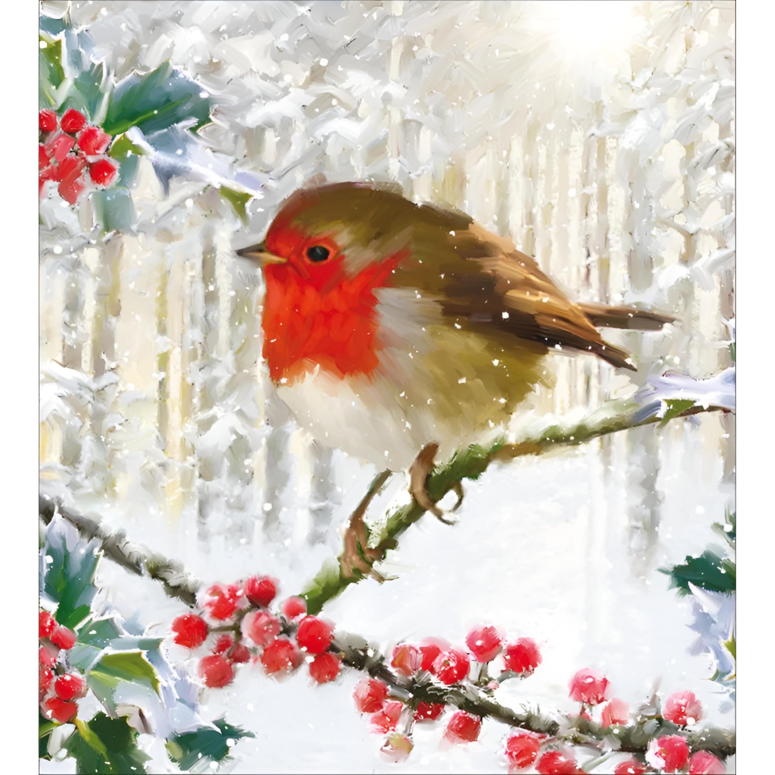 Charity Christmas Cards Pack of 5 - Age UK, Marie Curie, BHF, Mind - Festive Robin on Holly Branch - Made in the UK - Eco Friendly